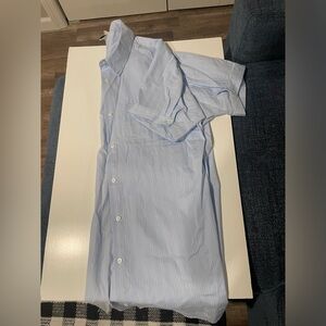 Pinstripe knee length shirt dress,100% cotton in size med. wear with belt